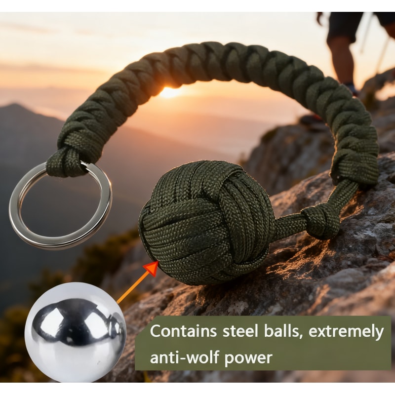 MultiFunction SelfDefense Paracord Umbrella With Monkey Fist Steel Ball Survival Keychain 2