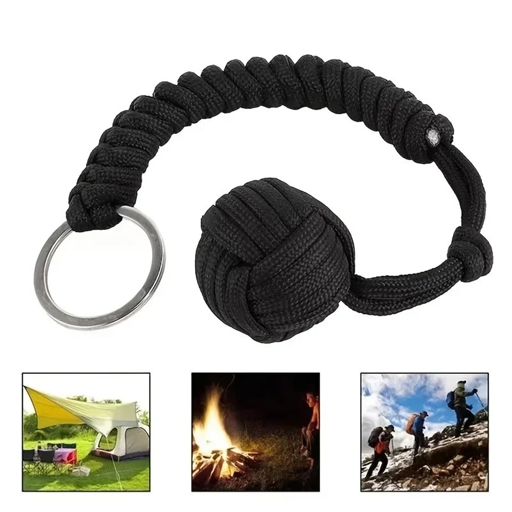 MultiFunction SelfDefense Paracord Umbrella With Monkey Fist Steel Ball Survival Keychain 3