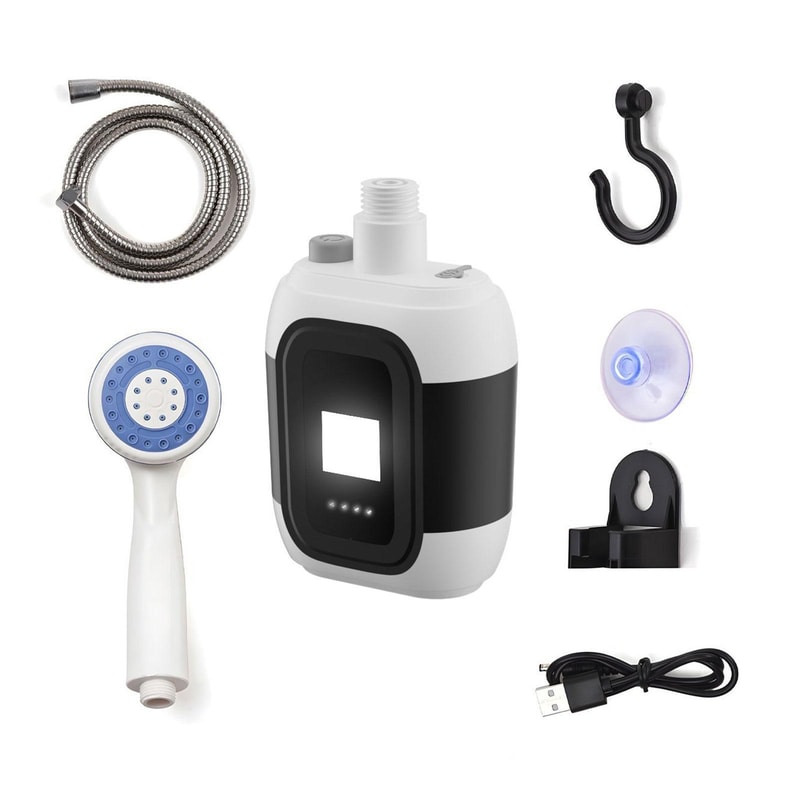 Portable Electric Shower Pump with Flashlight Ideal for Travel, Camping, and Beach Use