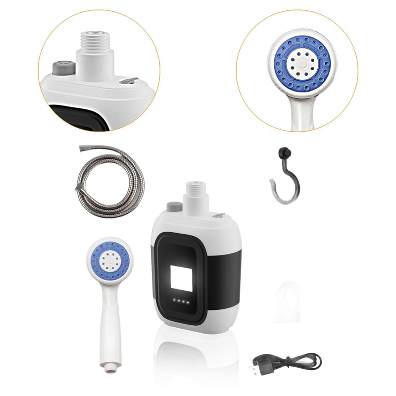 Portable Electric Shower Pump with Flashlight Ideal for Travel, Camping, and Beach Use