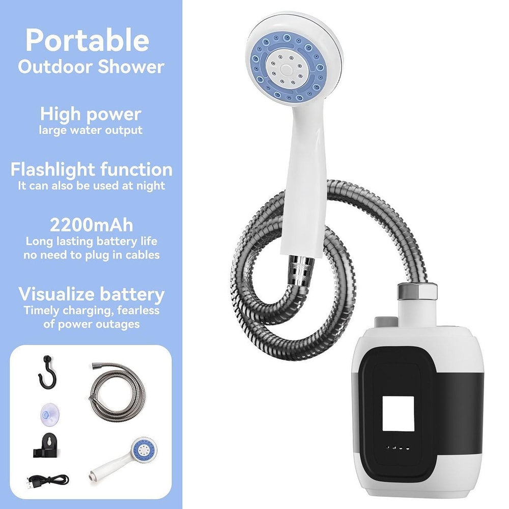 Portable Electric Shower Pump with Flashlight Ideal for Travel, Camping, and Beach Use