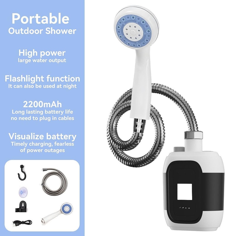 Portable Electric Shower Pump with Flashlight Ideal for Travel, Camping, and Beach Use