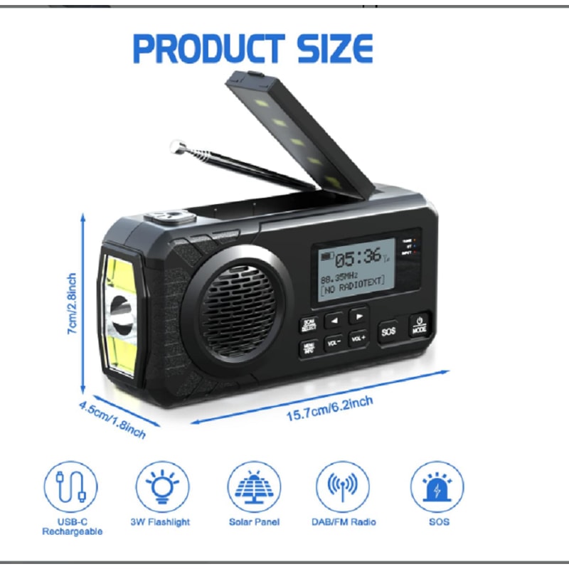 Portable Solar Emergency Radio With Hand Crank Power Bank Reading Lamp 4