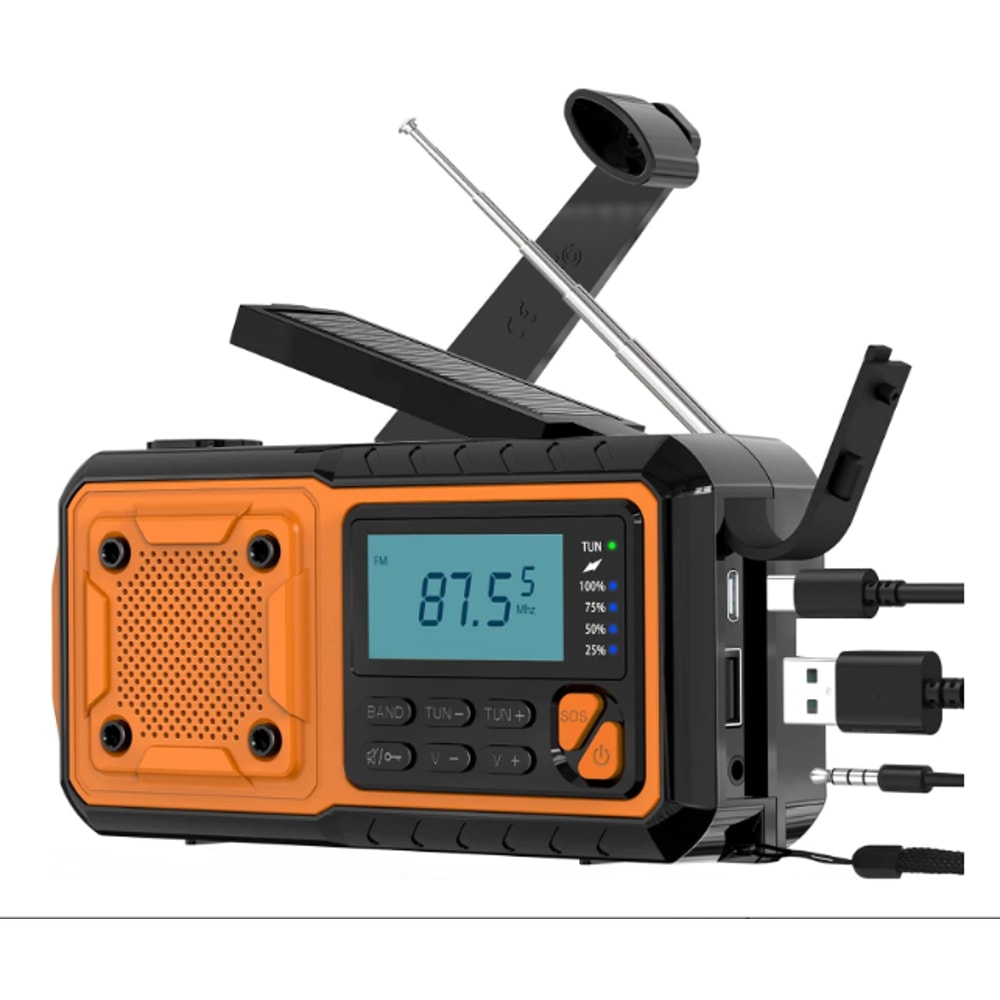 Portable Emergency Weather Radio With Hand Crank Solar Charging Flashlight And Phone Charger 0