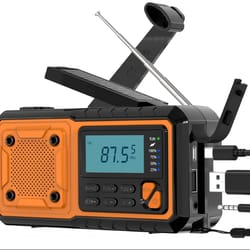 portable emergency weather radio with hand crank solar charging flashlight and phone charger