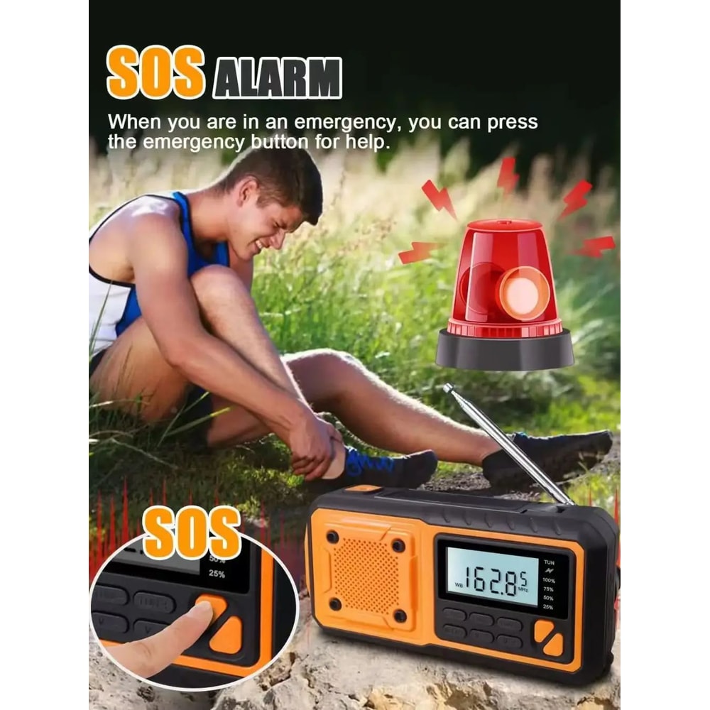 Portable Emergency Weather Radio With Hand Crank Solar Charging Flashlight And Phone Charger 2