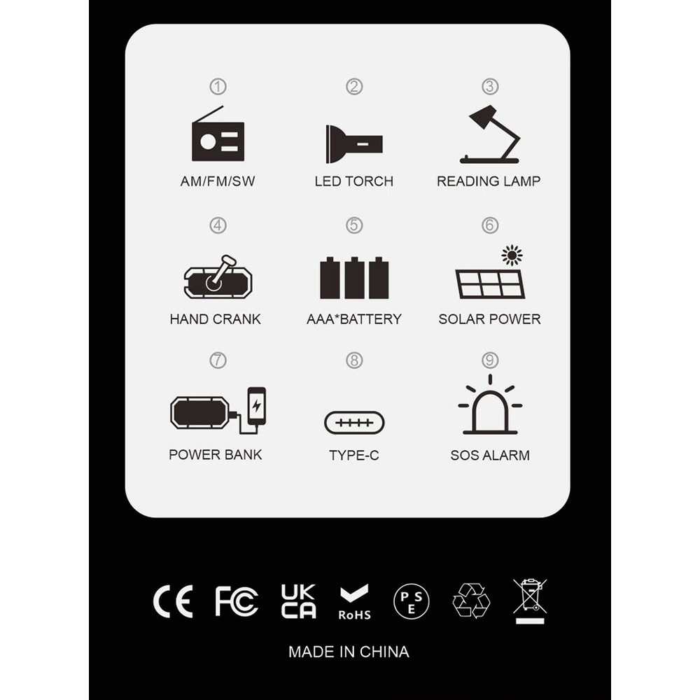 Hand Crank Emergency Radio With Solar Charger Flashlight And Power Bank 3