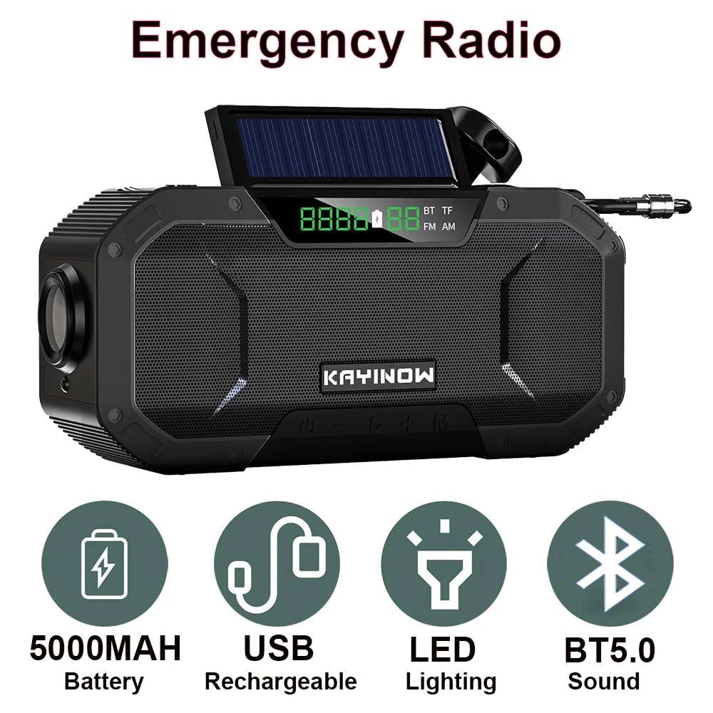 Hand Crank Emergency Radio with Solar Charging, Flashlight and SOS Alarm