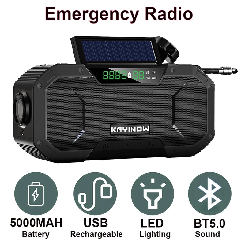 Hand Crank Emergency Radio with Solar Charging, Flashlight and SOS Alarm