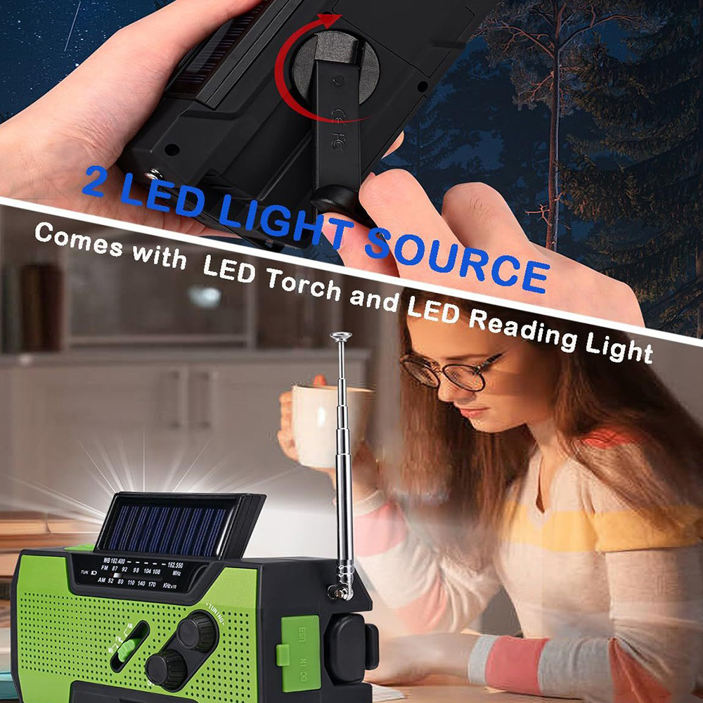 Solar Hand Crank Emergency Radio with Flashlight, Reading Lamp and USB Charger