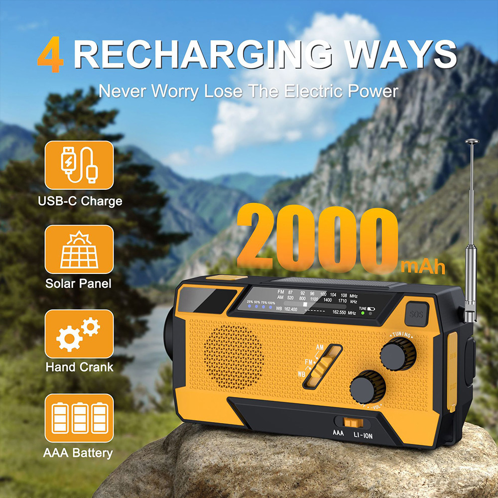 Solar Hand Crank Emergency Radio with Flashlight, Reading Lamp and USB Charger