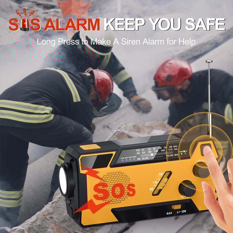 Solar Hand Crank Emergency Radio with Flashlight, Reading Lamp and USB Charger