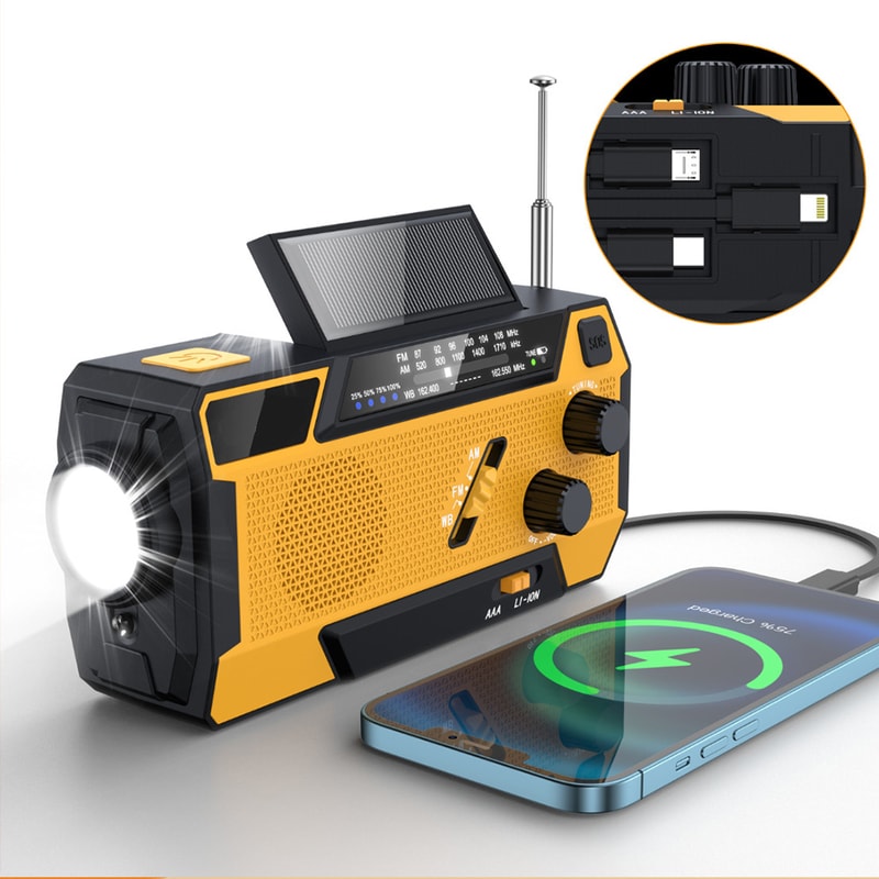 Solar Hand Crank Emergency Radio with Flashlight, Reading Lamp and USB Charger