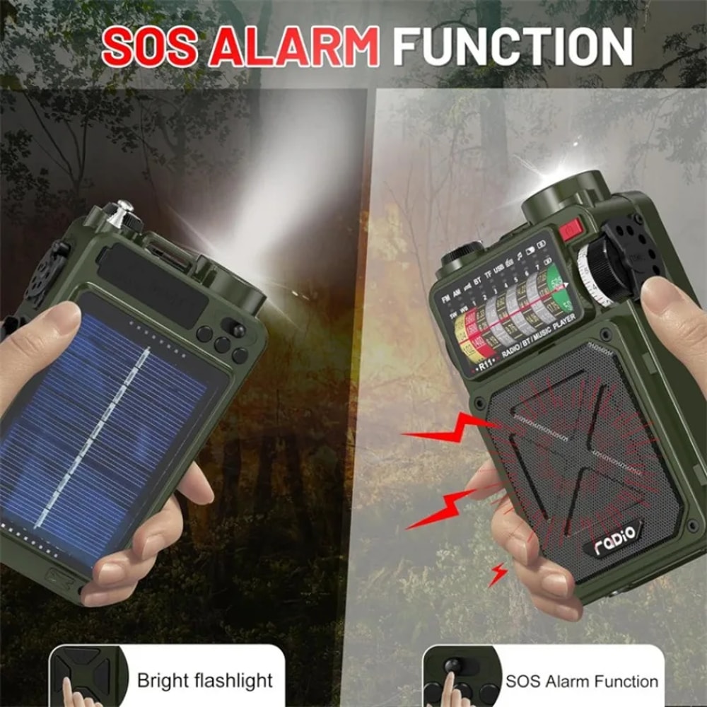 Hand Crank Emergency Radio with Solar Charging, Bluetooth Speaker & Power Bank