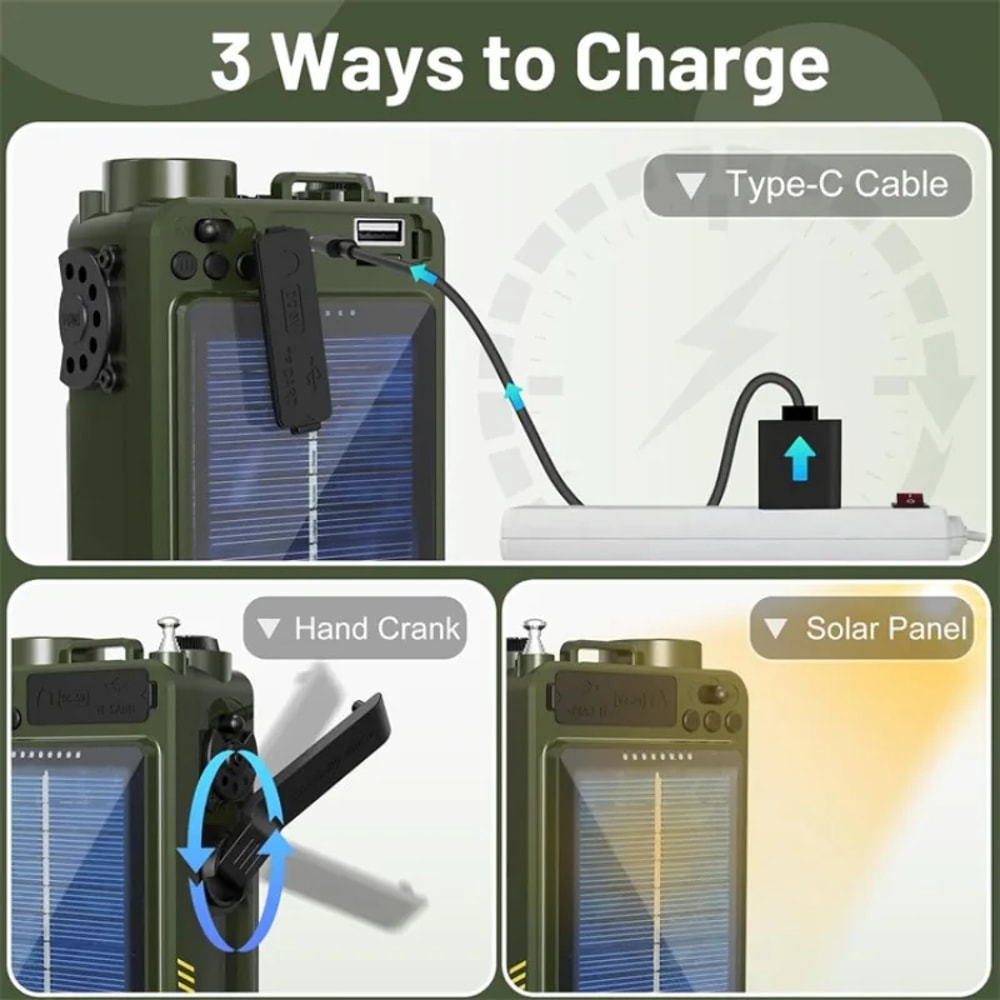 Hand Crank Emergency Radio with Solar Charging, Bluetooth Speaker & Power Bank