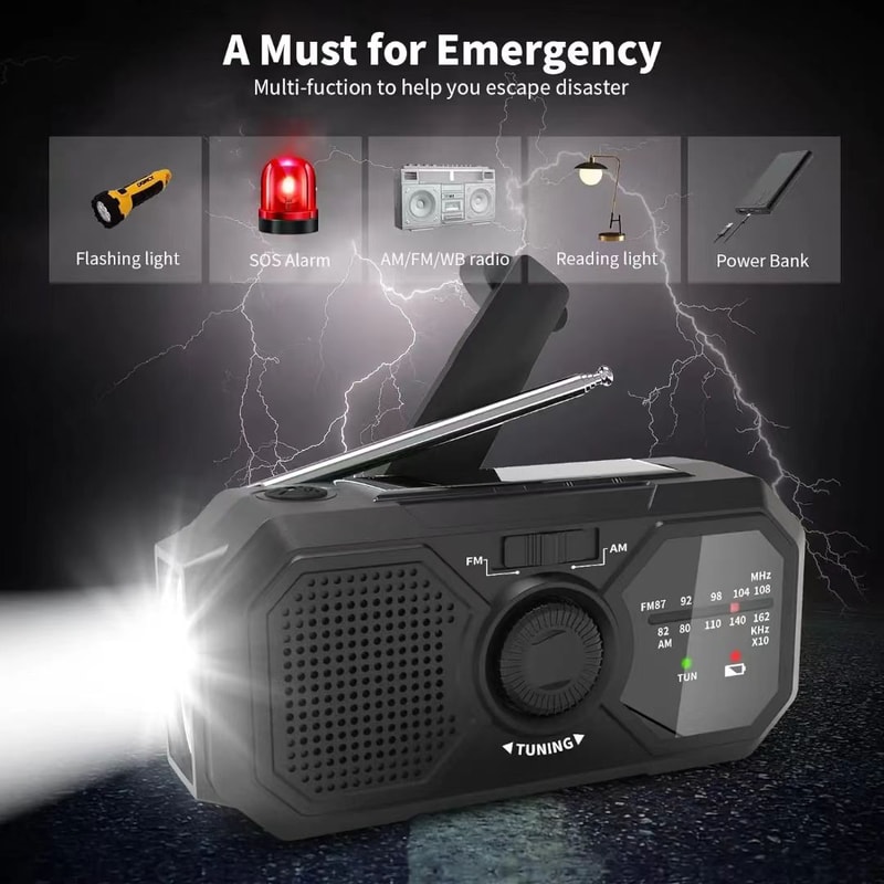 Solar Emergency Radio With Hand Crank Portable Radio And Power Bank 4