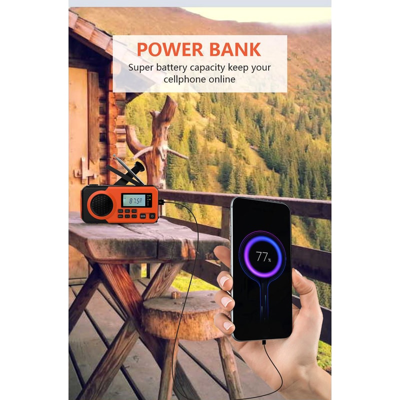 Emergency Weather Radio With Hand Crank Solar Powered Radio And Phone Charger 3