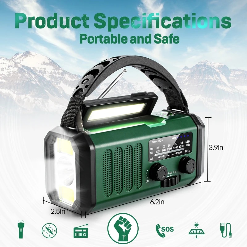 Emergency Weather Radio With NOAA Solar Hand Crank Flashlight 4