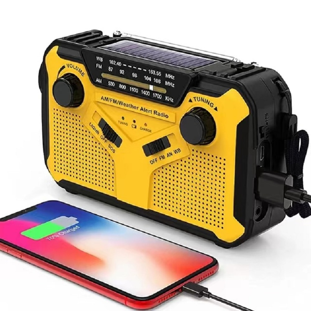 Emergency Weather Radio with Hand Crank, Solar Charging and Flashlight