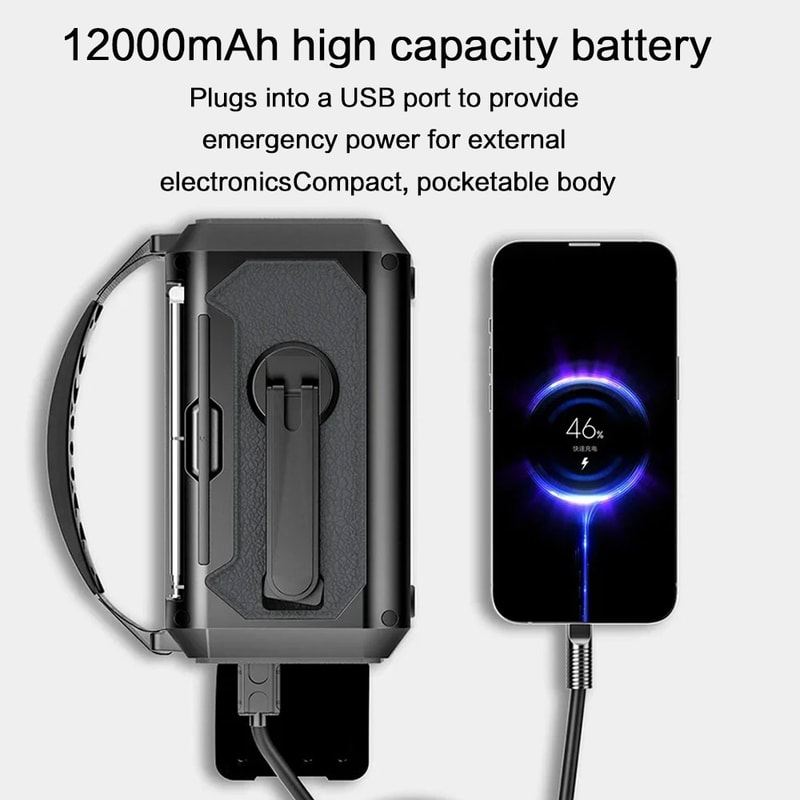 Emergency Weather Radio with Hand Crank, Dual Solar Panels and Phone Charger