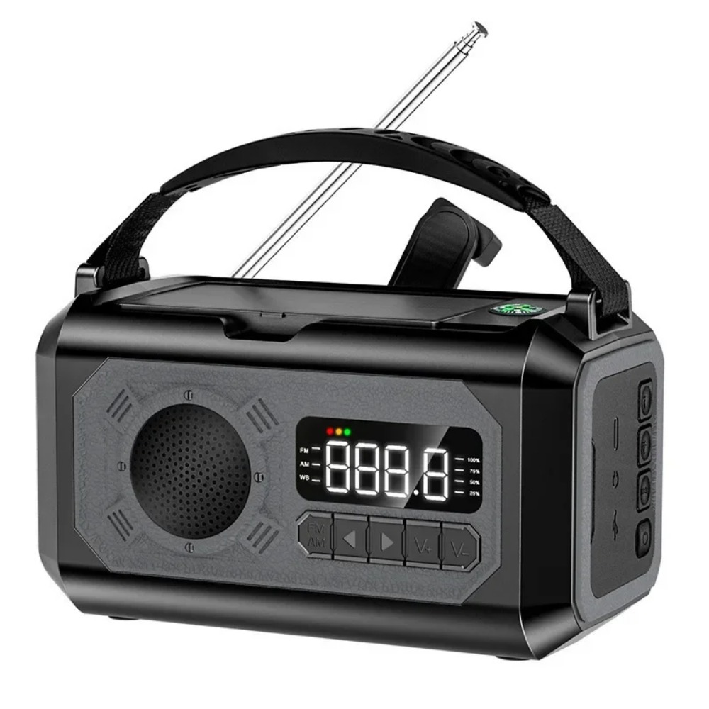 Emergency Weather Radio with Hand Crank, Dual Solar Panels and Phone Charger
