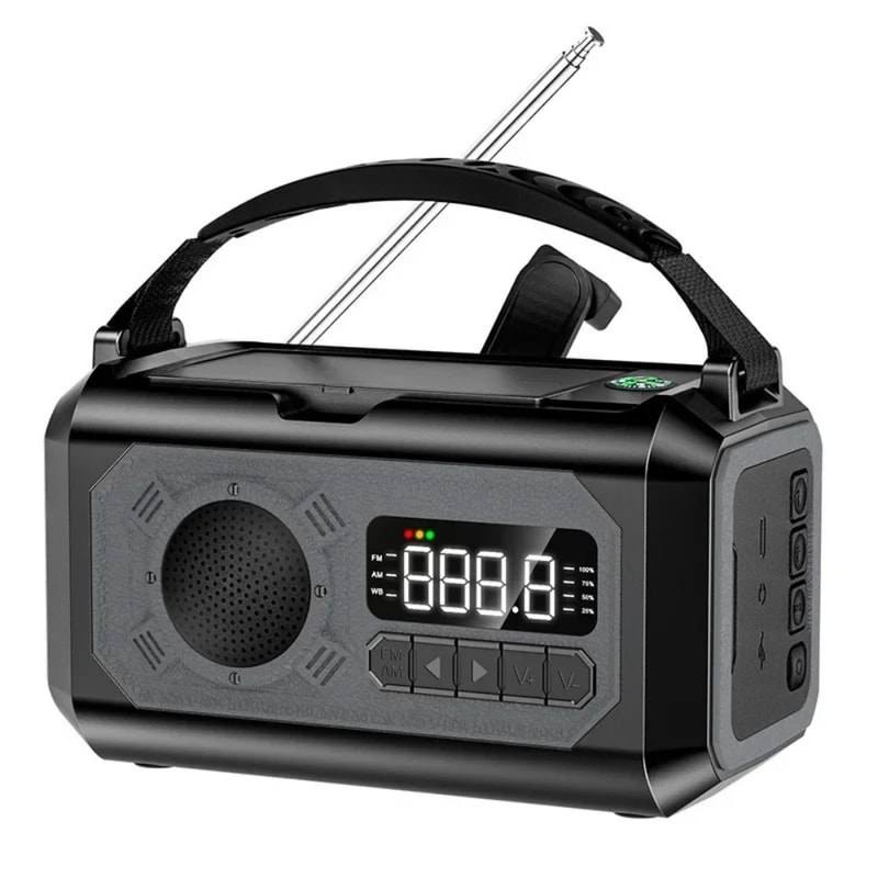 Emergency Weather Radio with Hand Crank, Dual Solar Panels and Phone Charger