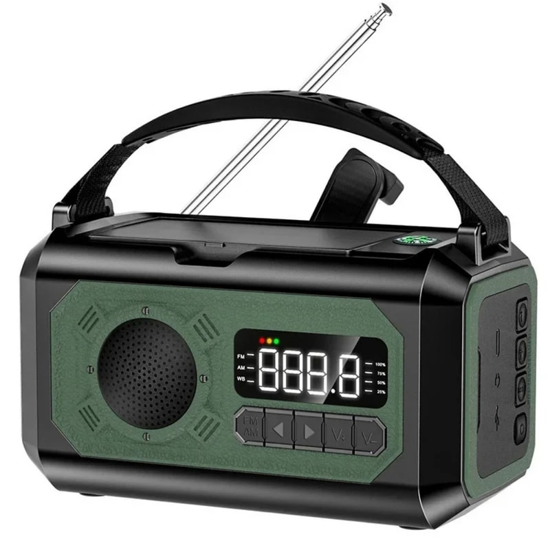 Emergency Weather Radio with Hand Crank, Dual Solar Panels and Phone Charger