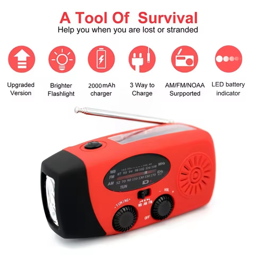 Solar Hand Crank Emergency Weather Radio With Flashlight Siren And Phone Charger 6