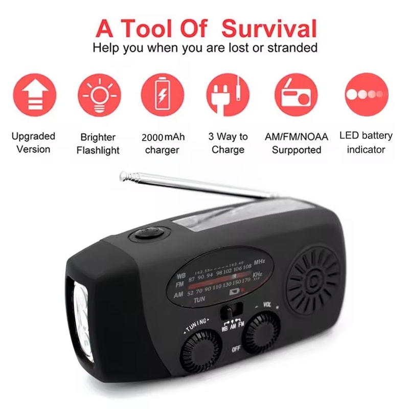 Solar Hand Crank Emergency Weather Radio With Flashlight Siren And Phone Charger 8