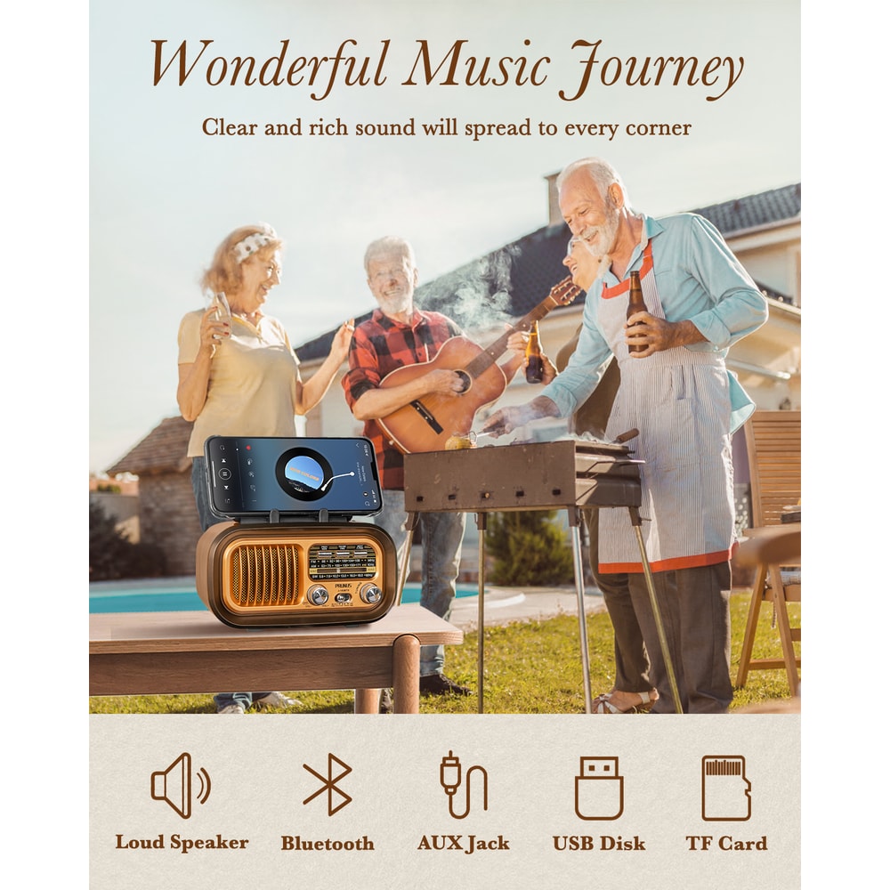 Vintage Solar Bluetooth Radio Speaker With AM FM SW Portable Shortwave Tuner 2