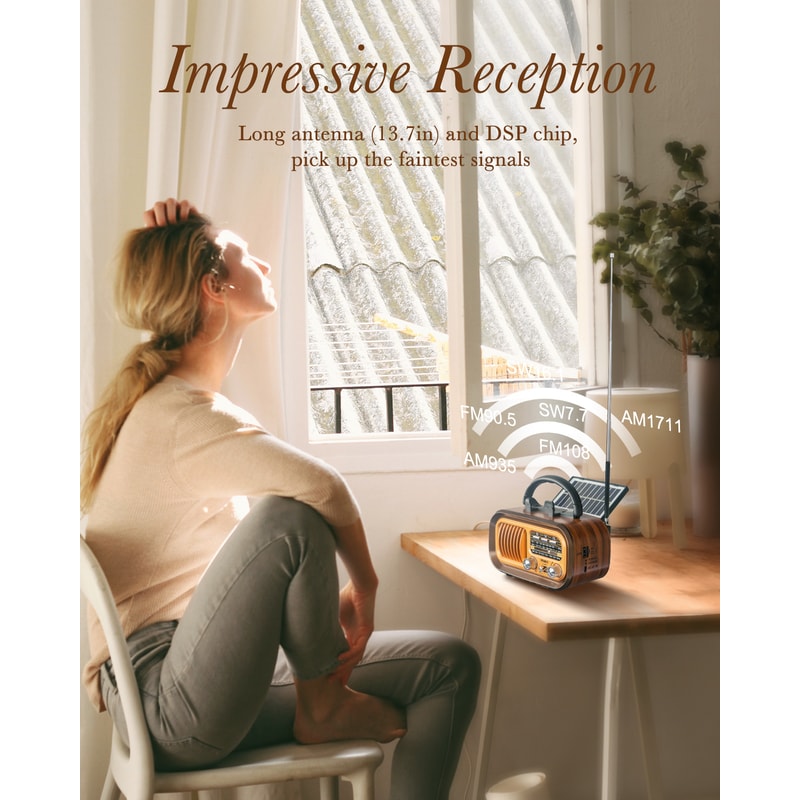 Vintage Solar Bluetooth Radio Speaker With AM FM SW Portable Shortwave Tuner 5