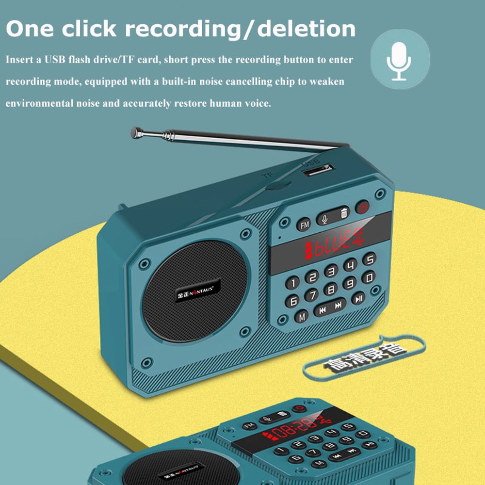 PocketTune Portable FM Radio Bluetooth Speaker With Recording 3