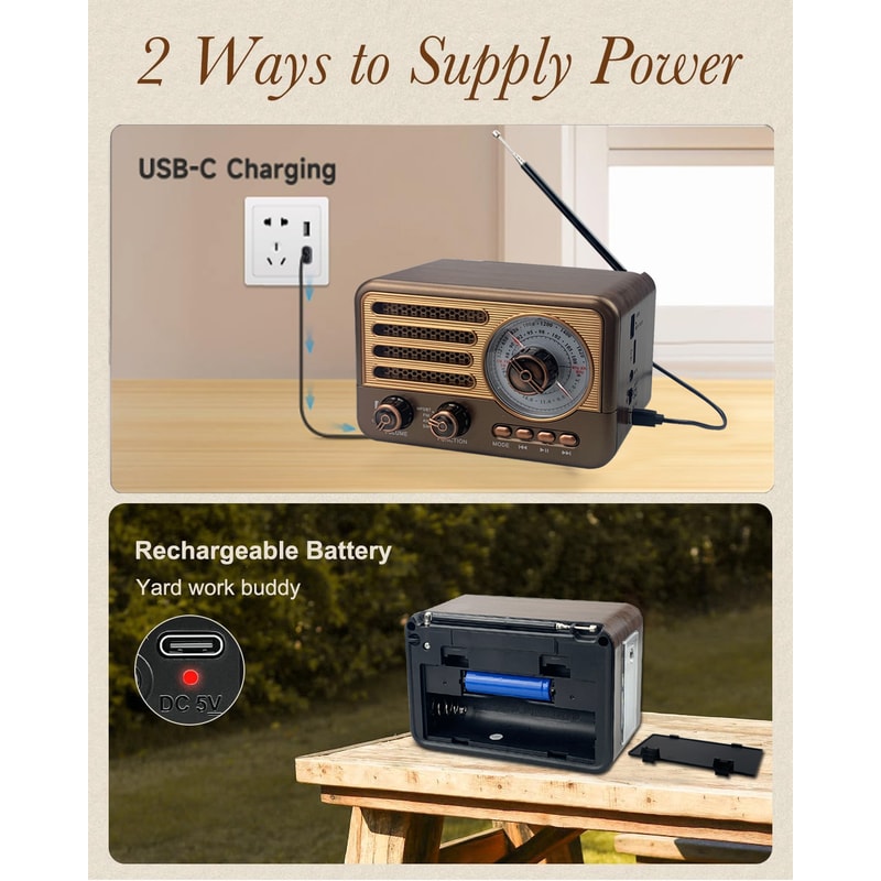 Portable Bluetooth AM FM Radio with LED Flashlight