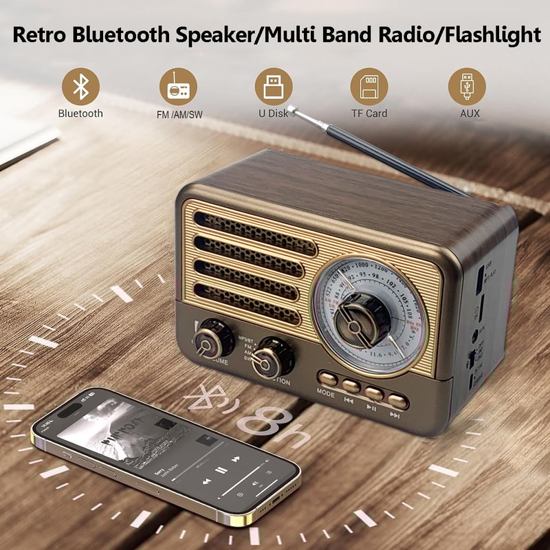Portable Bluetooth AM FM Radio with LED Flashlight