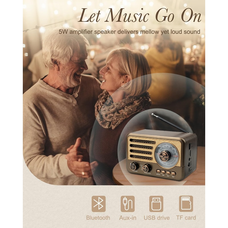Portable Bluetooth AM FM Radio with LED Flashlight