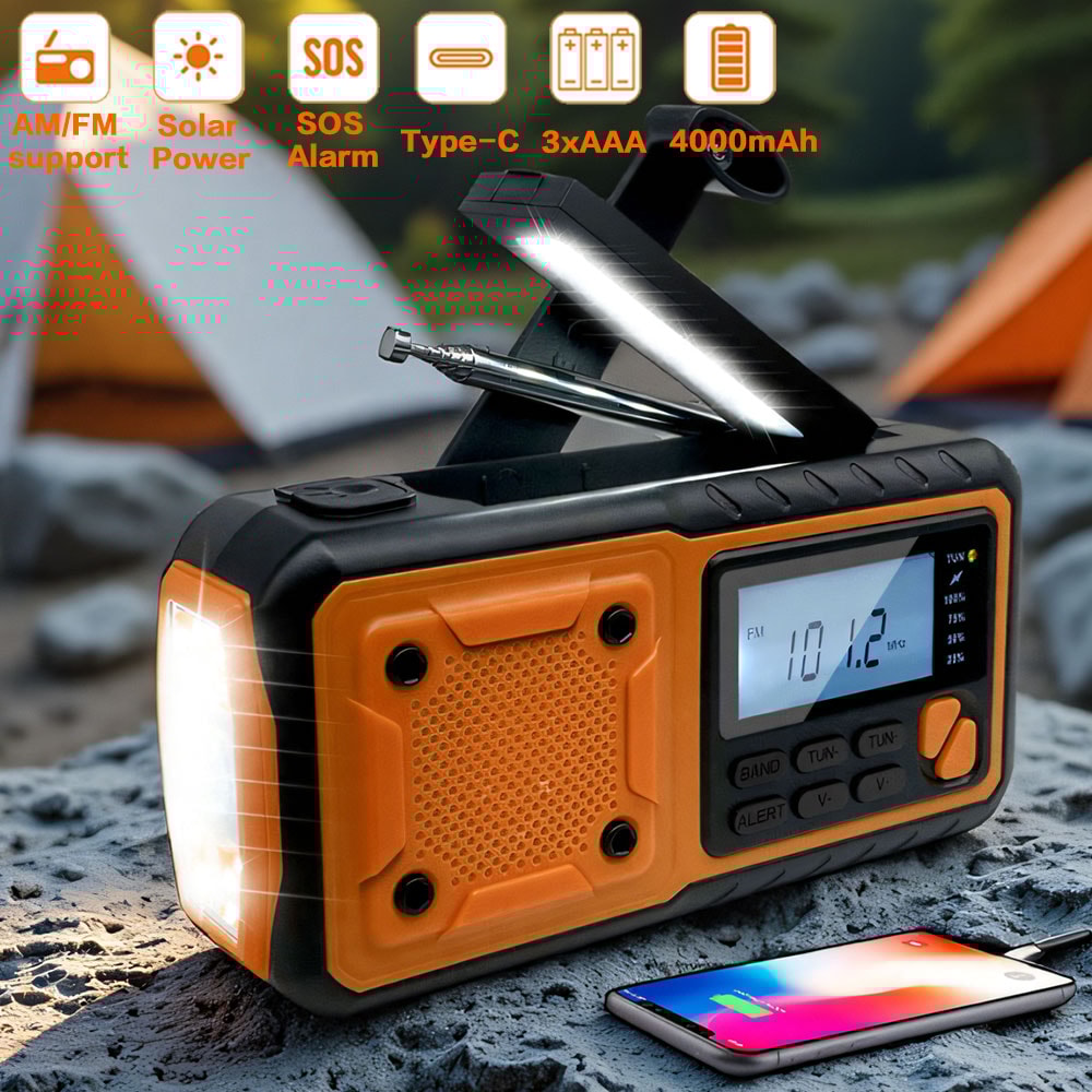 Portable Emergency Weather Radio With Hand Crank Solar Charger And Phone Power Bank 1