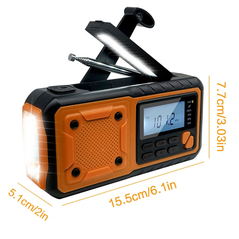 Portable Emergency Weather Radio With Hand Crank Solar Charger And Phone Power Bank 6