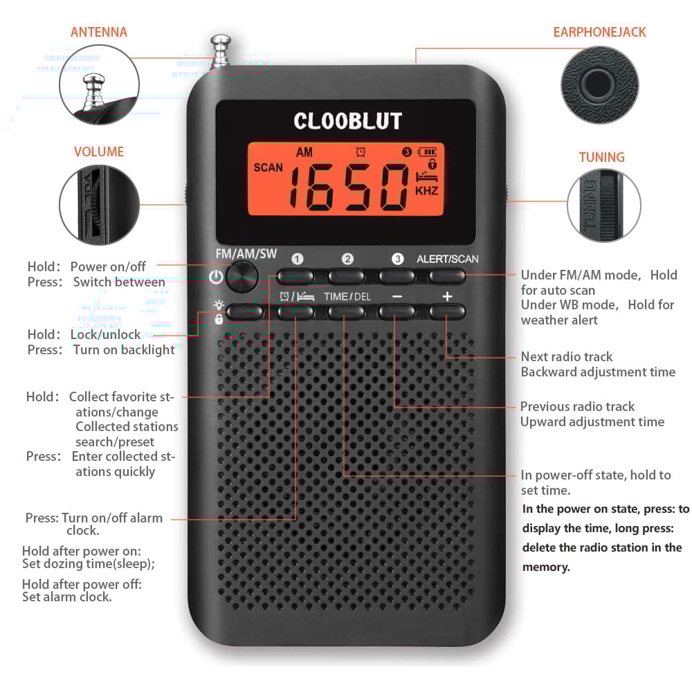 Portable AM FM Radio With LCD Alarm Clock And Earphones 3
