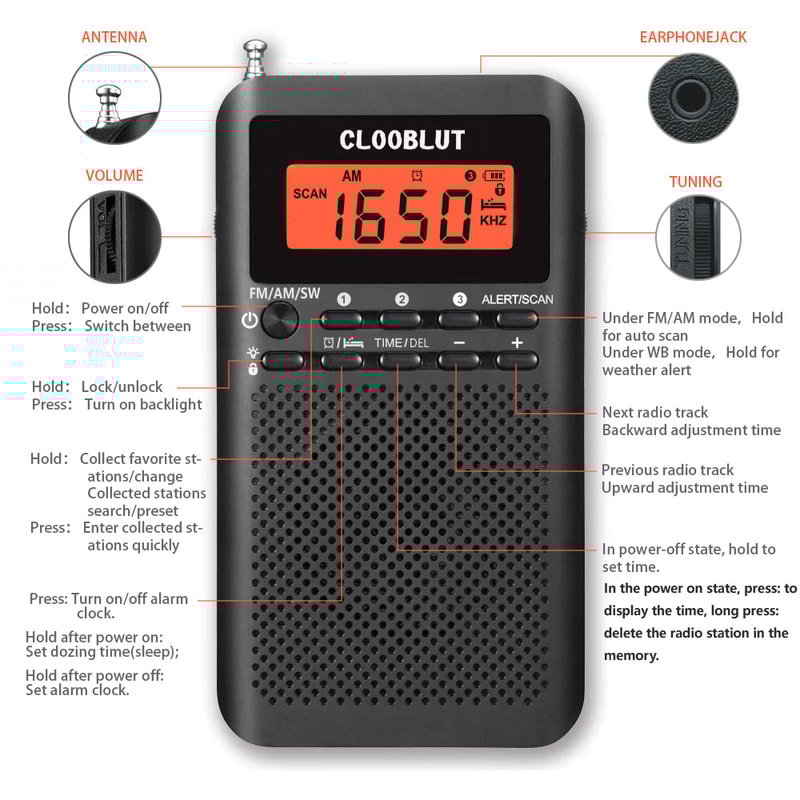 Portable AM FM Radio With LCD Alarm Clock And Earphones 3