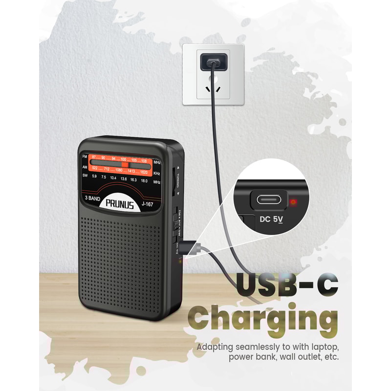 Portable AM FM Shortwave Radio with USB-C Charging and Clear Speaker