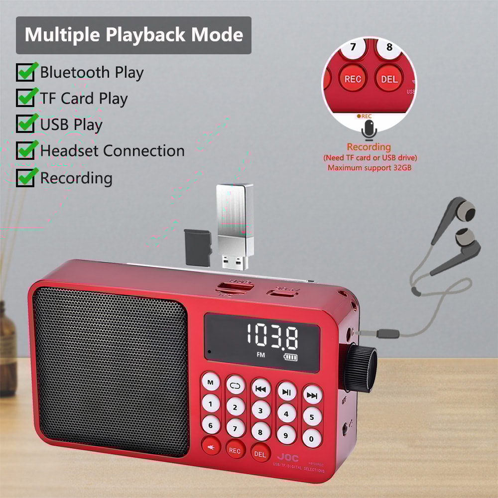 Solar Portable FM Radio Bluetooth Speaker with LED Light and USB Player