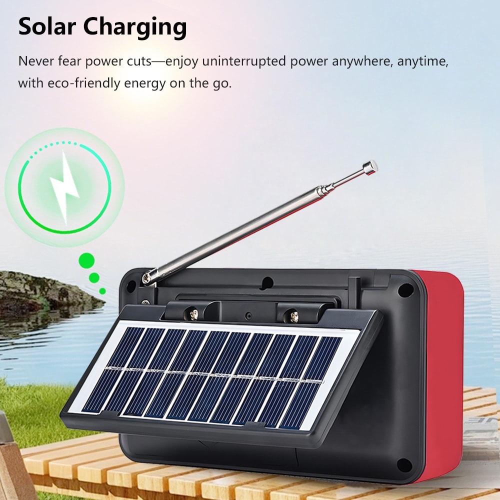 Solar Portable FM Radio Bluetooth Speaker with LED Light and USB Player