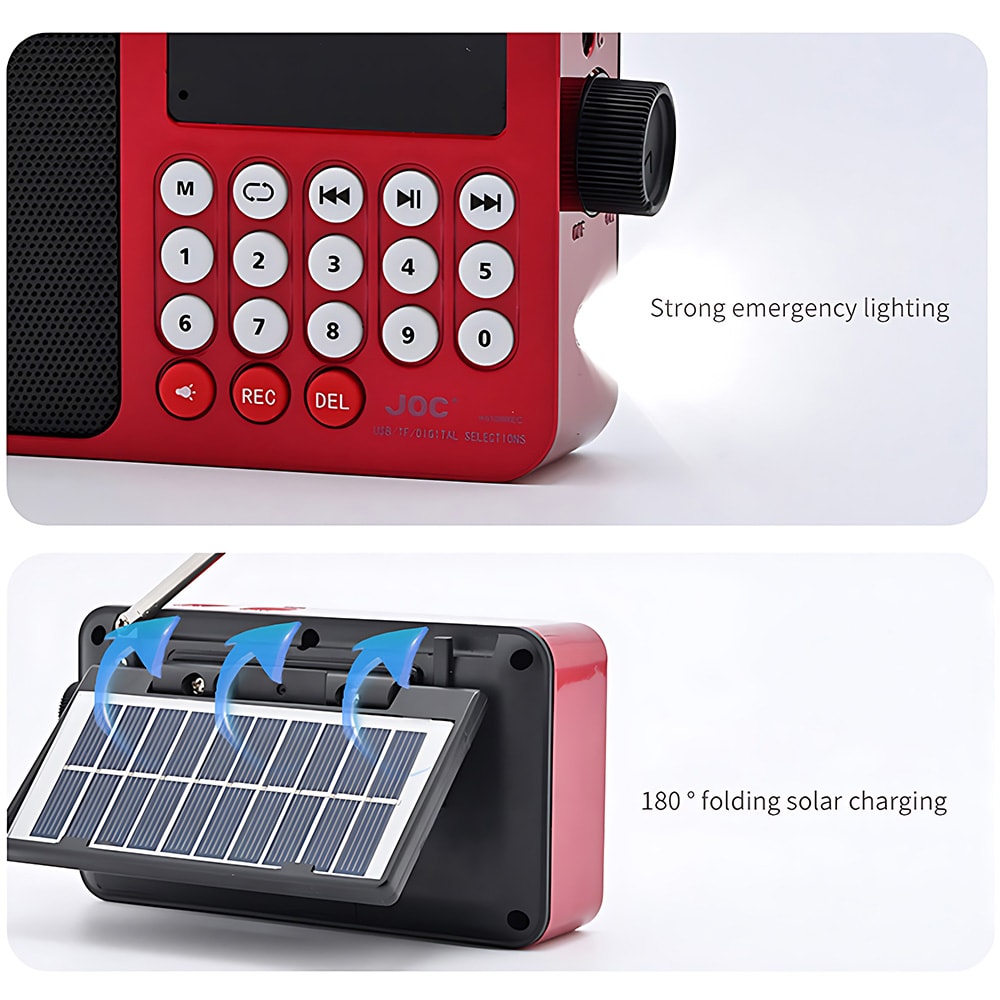 Solar Portable FM Radio Bluetooth Speaker with LED Light and USB Player