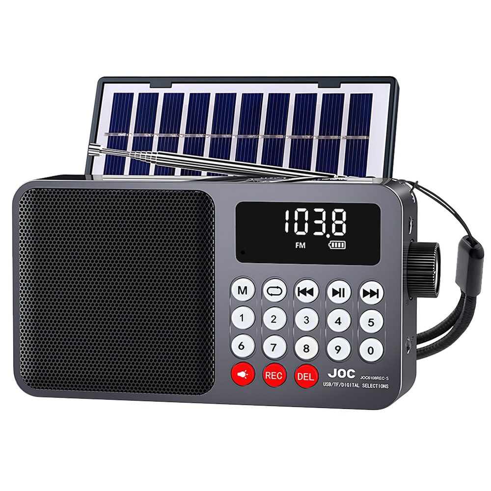 Solar Portable FM Radio Bluetooth Speaker with LED Light and USB Player