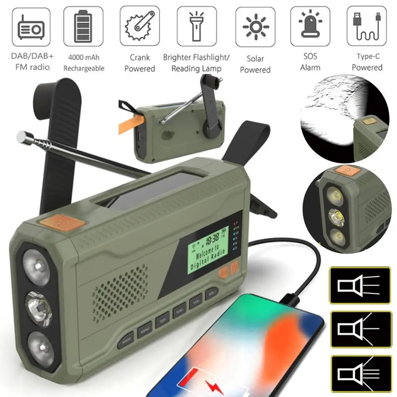 Solar Emergency Radio With Bluetooth Flashlight And Hand Crank 2