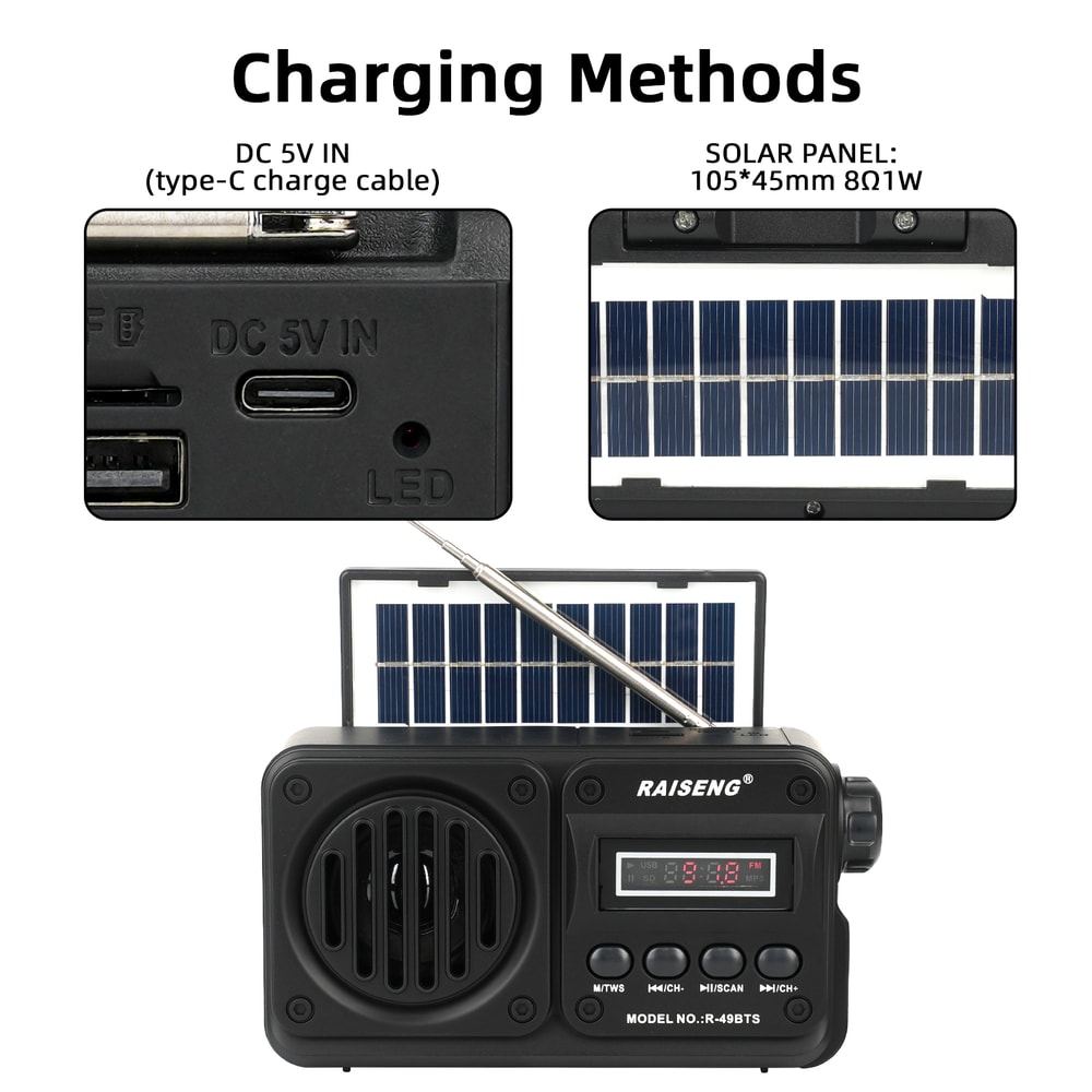 Portable Solar Emergency Radio Bluetooth Speaker With AM FM SW 4