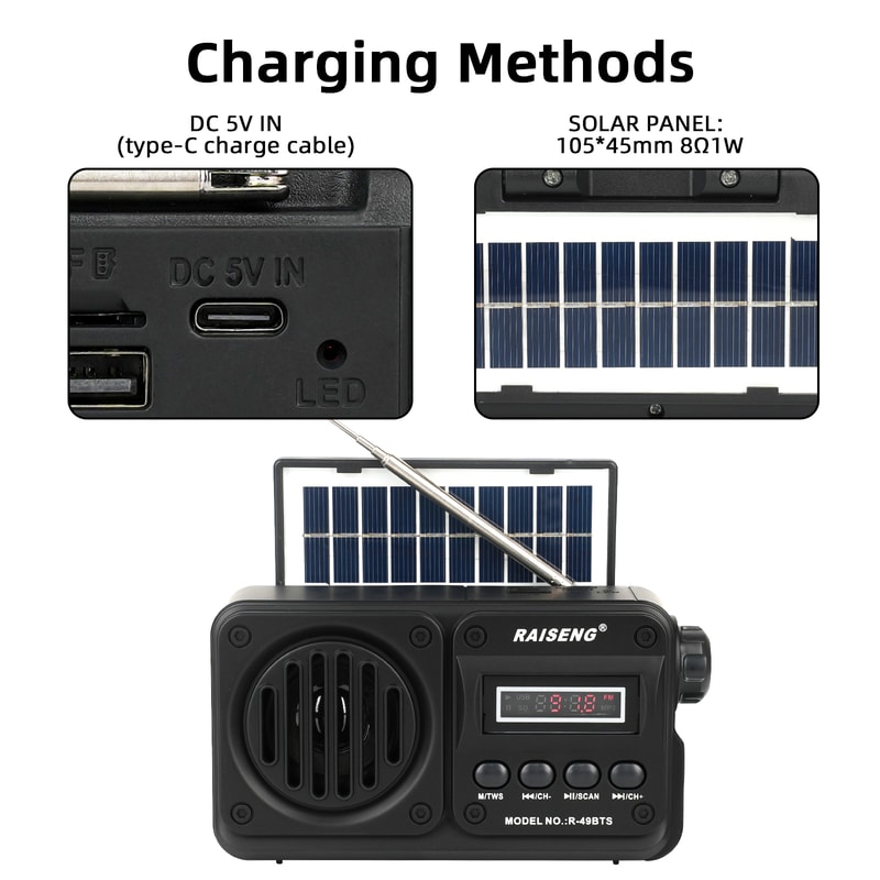 Portable Solar Emergency Radio Bluetooth Speaker With AM FM SW 4