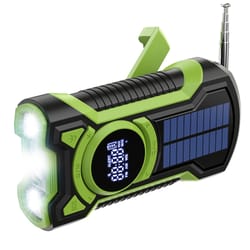 solar emergency weather radio with hand crank, bluetooth and led flashlight