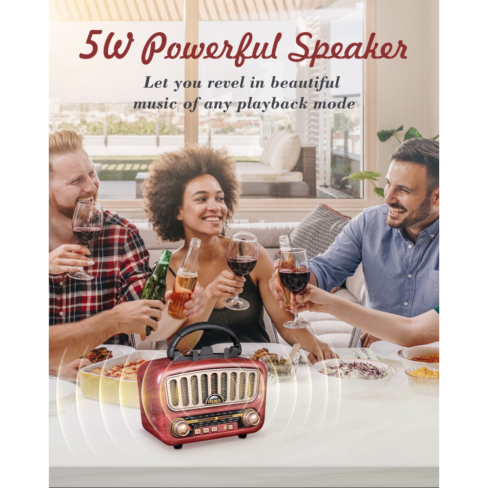 Retro Bluetooth Radio Speaker with AM FM SW and Rechargeable USB Music Player