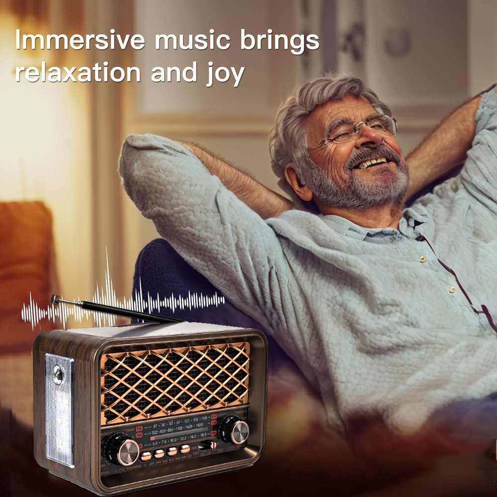 Retro Bluetooth Radio With AM FM And Flashlight Rechargeable Vintage Portable Speaker 3